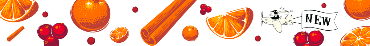 A banner showing cinnamon sticks, crandberries and oranges with decorative clouds with snow. A banner showing cinnamon sticks, crandberries and oranges with decorative clouds with snow.