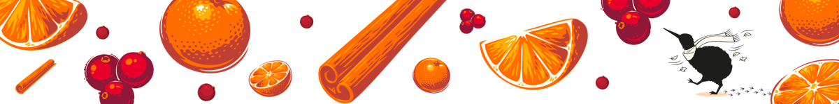A banner showing cinnamon sticks, crandberries and oranges with decorative clouds with snow. A banner showing cinnamon sticks, crandberries and oranges with decorative clouds with snow.