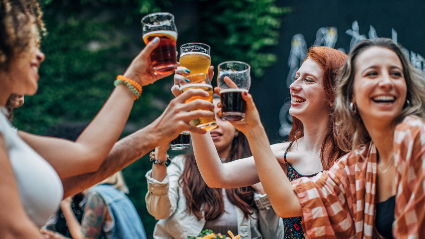 Pub customers enjoying drinks